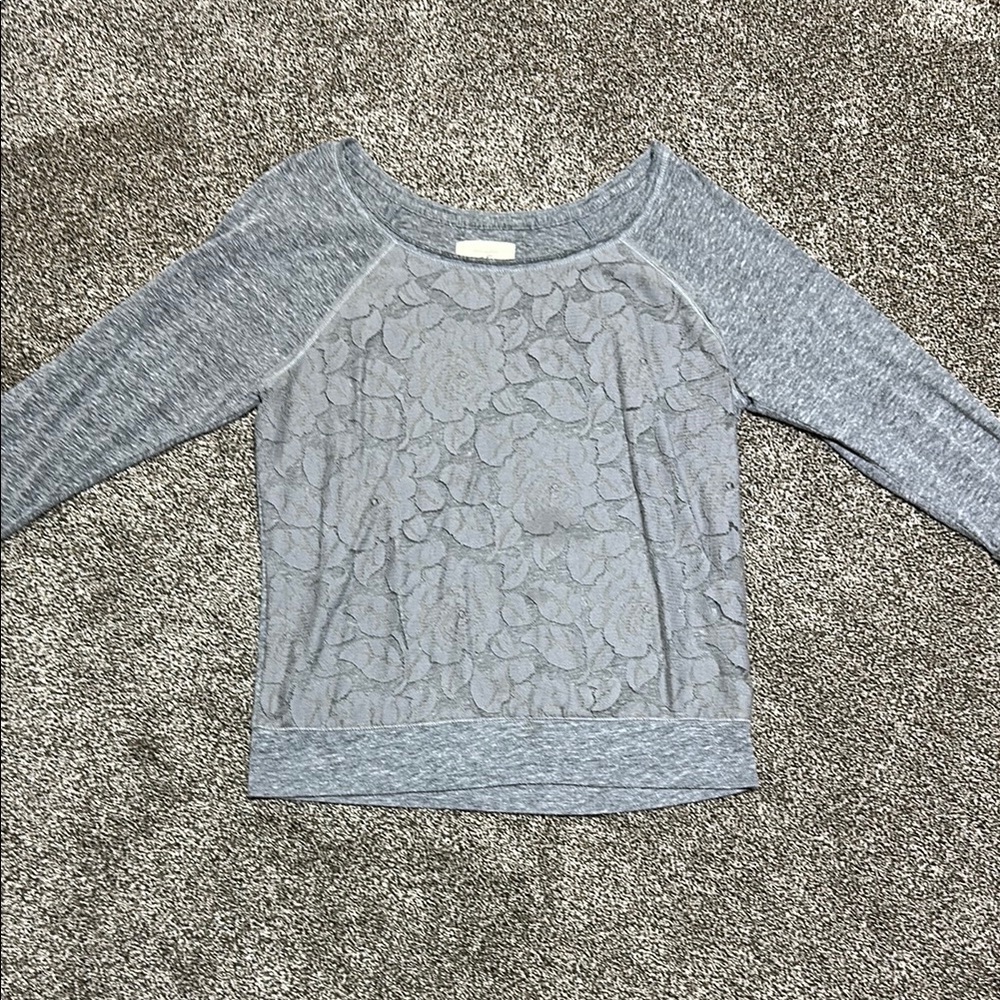 Hollister Jersey sweatshirt Gray Lace Overlay large scoop neck 3/4 sleeve Y2K